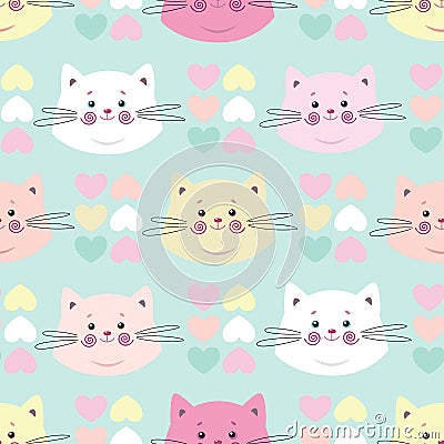 Cats. Kids cartoon vector background. Pastel Colors. Vector Illustration